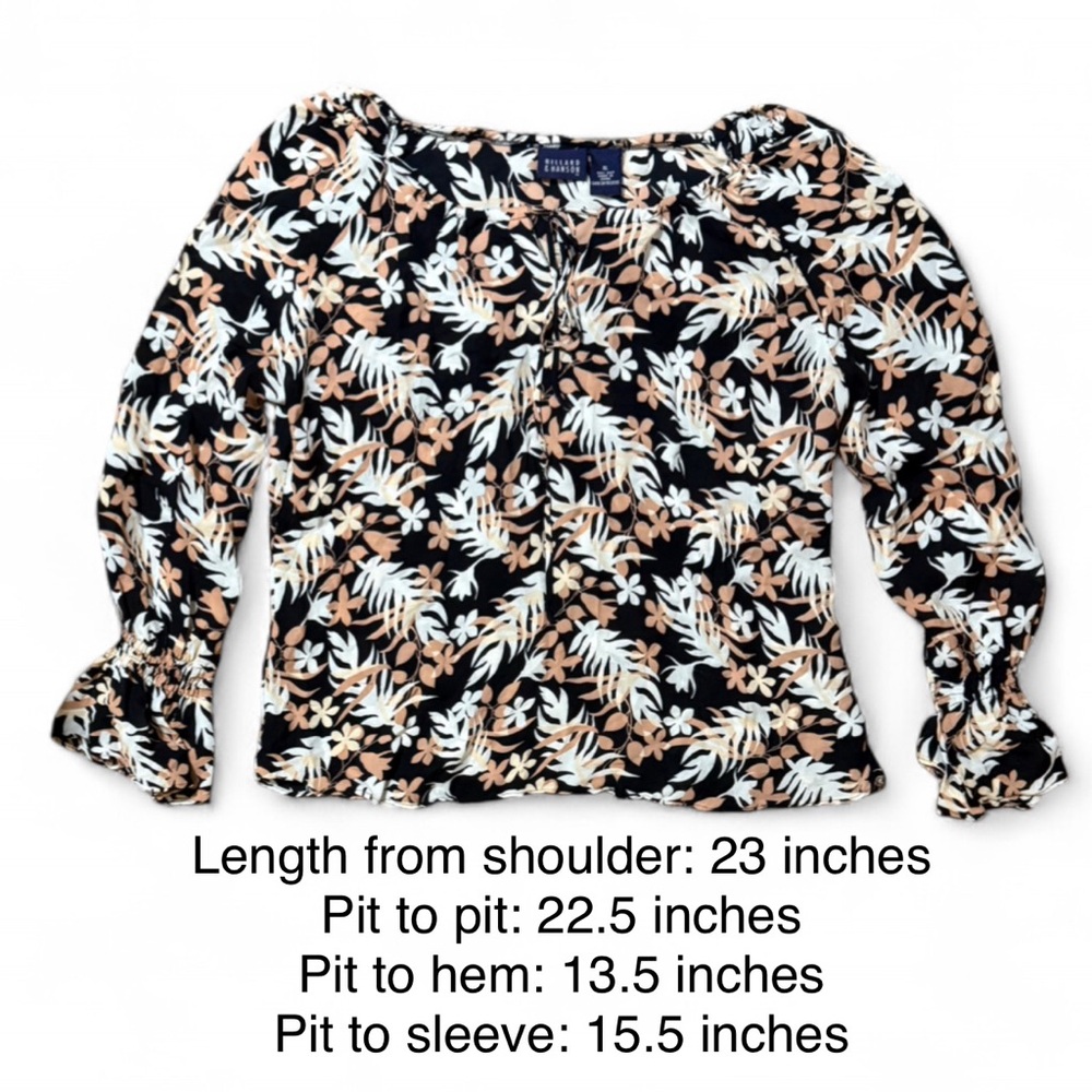 Hillard & Hanson Black and Cream Leaf Print Blouse